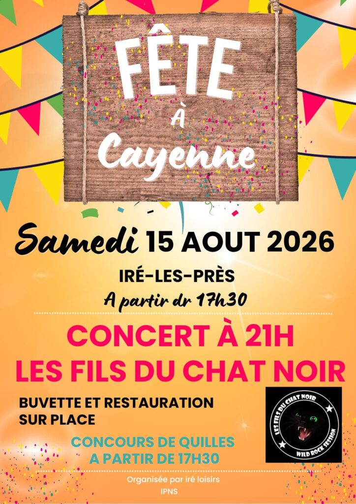 Au programme :
17h30 : Concours de jeu de quilles 
Restauration sur place
Buvette 
 À 21h, retrouvez Les Fils du Chat Noir en concert