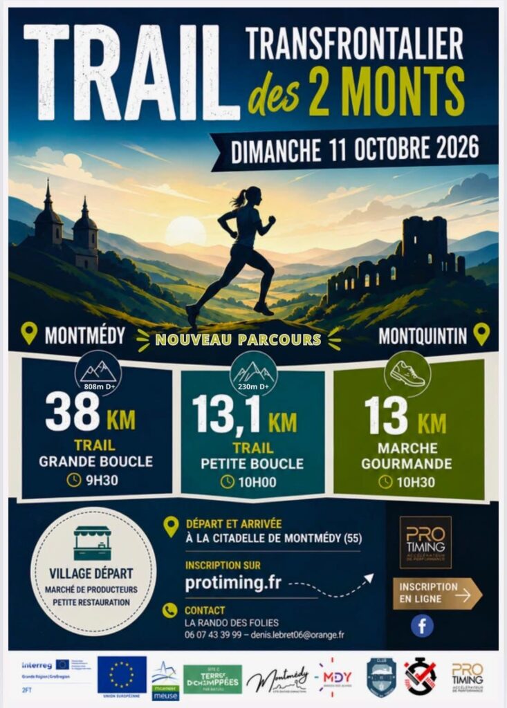 nouveau parcours grande boucle 38km, petite boucle 13,1km et marche gourmande 13km
inscription en ligne sur protiming.fr